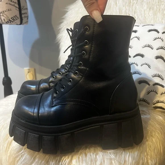 Dolls Kill Black Chunky Combat Boots - Picture 3 of 4
